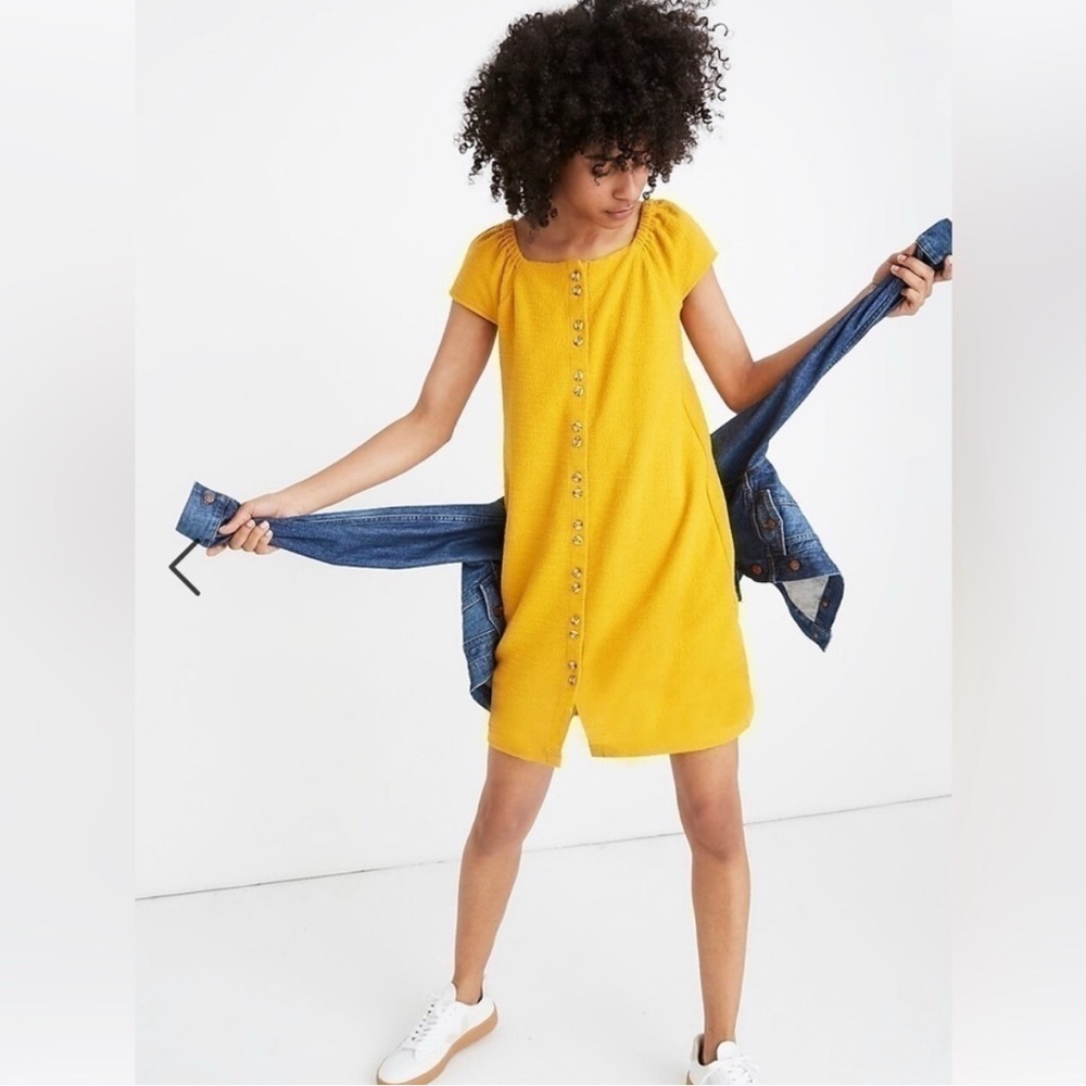 Madewell Texture & Thread Mustard Mini Dress. - Picture 5 of 6